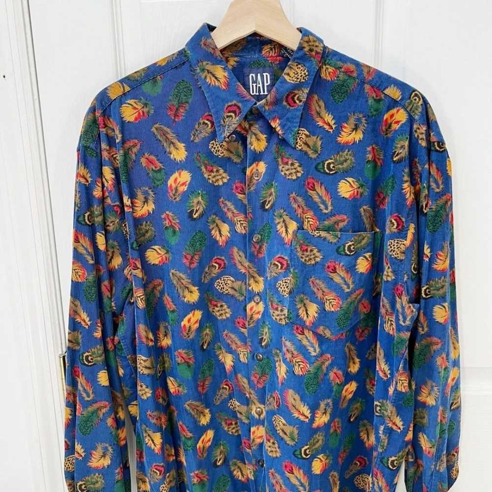 Vintage Gap Peacock Feather Print Button Front Top - image 2