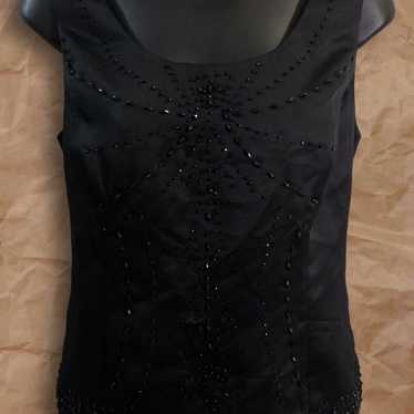 Vintage Kasper Petite Black Beaded Satin Sleevele… - image 1