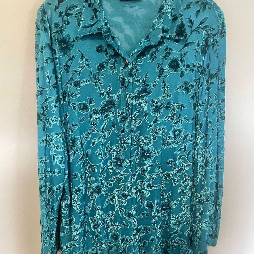 Vintage sheer floral velvet burnout button up  fi… - image 2