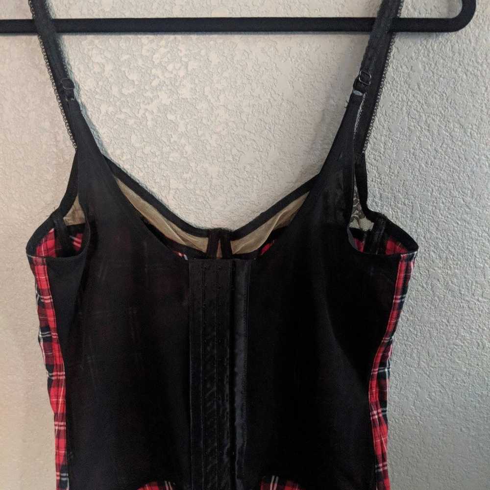 Women's Vintage Red Black Lace Plaid Bustier Cors… - image 11