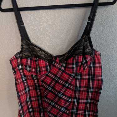 Women's Vintage Red Black Lace Plaid Bustier Cors… - image 1