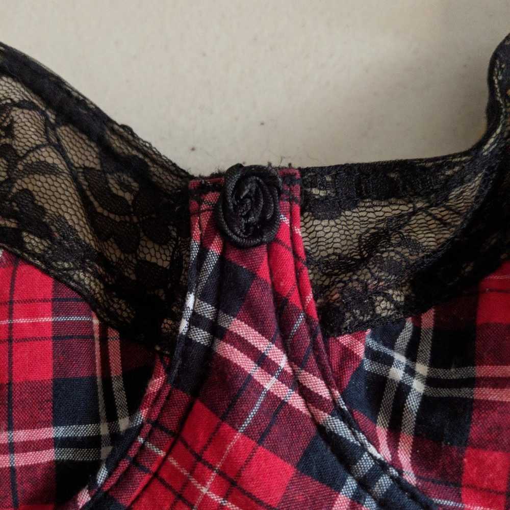 Women's Vintage Red Black Lace Plaid Bustier Cors… - image 3