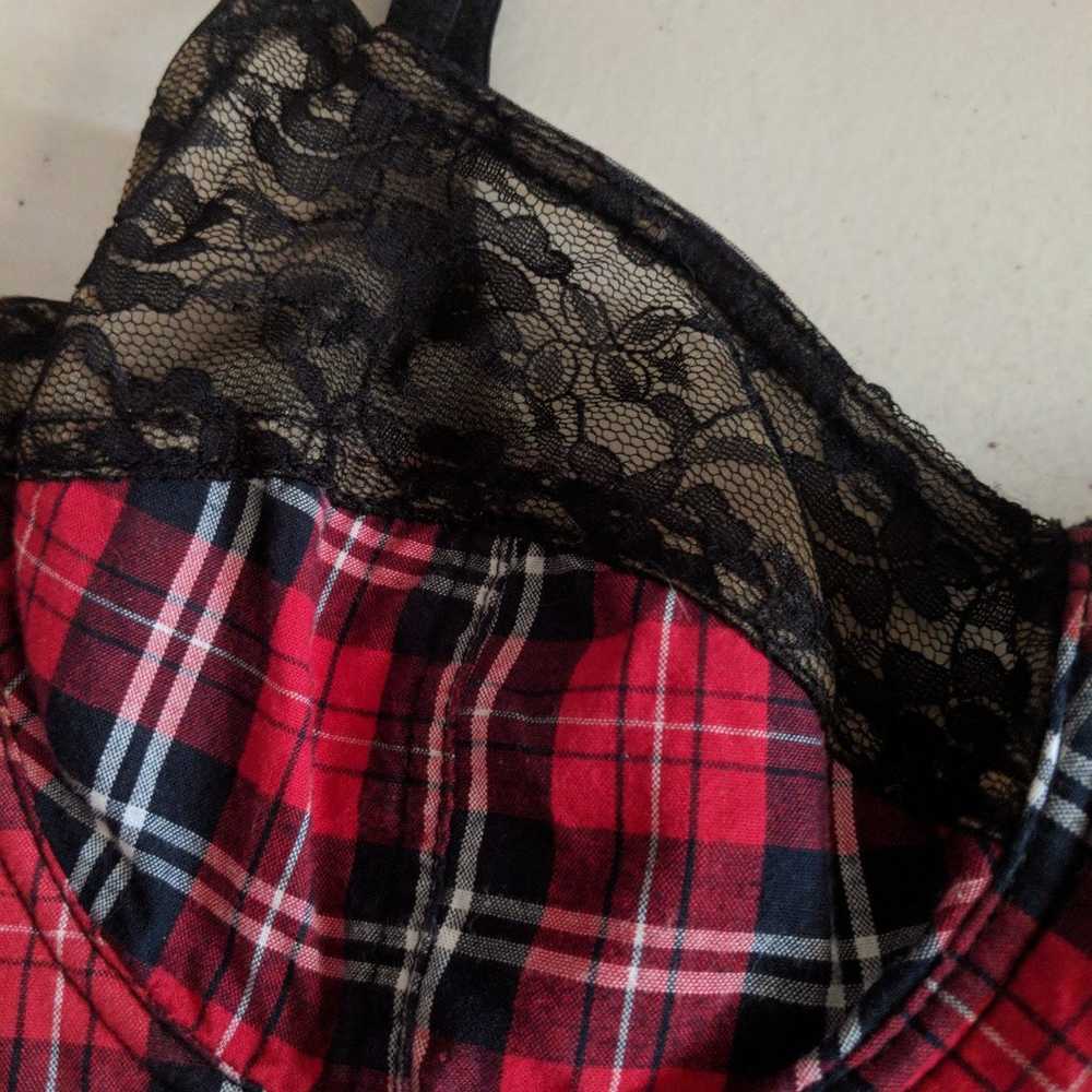 Women's Vintage Red Black Lace Plaid Bustier Cors… - image 4