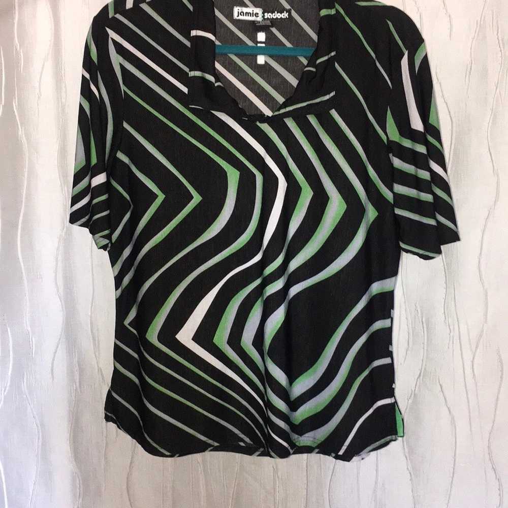 Jamie Sadock Printed Golf Shirt Black Green White… - image 11