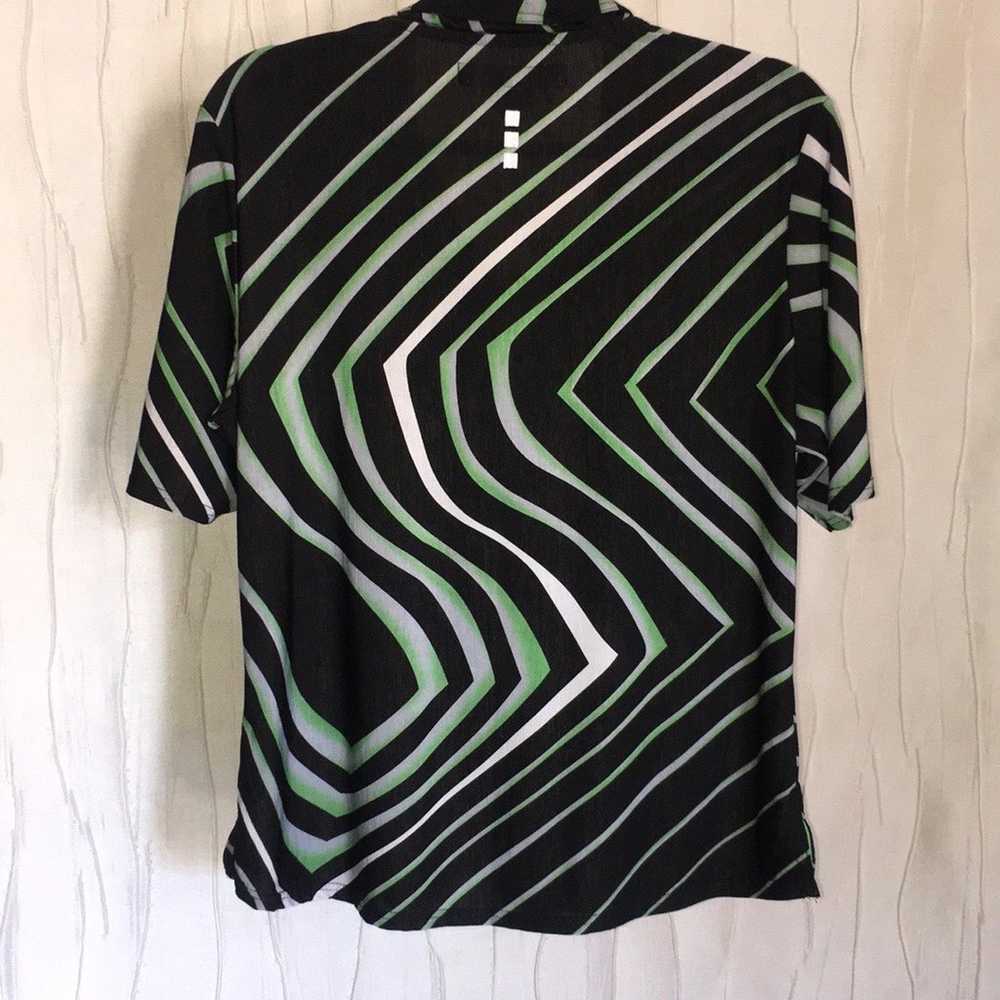 Jamie Sadock Printed Golf Shirt Black Green White… - image 6