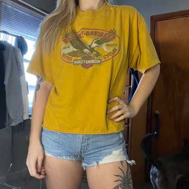 Harley Davidson Vintage Yellow Crop Biker Tee - image 1