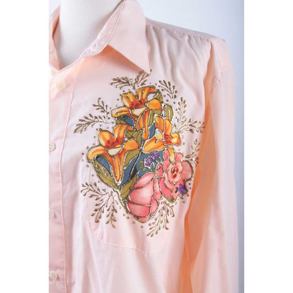 Soutwestern, 90s, Gel, Flower Blouse, Peach, Pink… - image 1