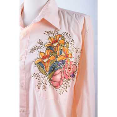 Soutwestern, 90s, Gel, Flower Blouse, Peach, Pink… - image 1