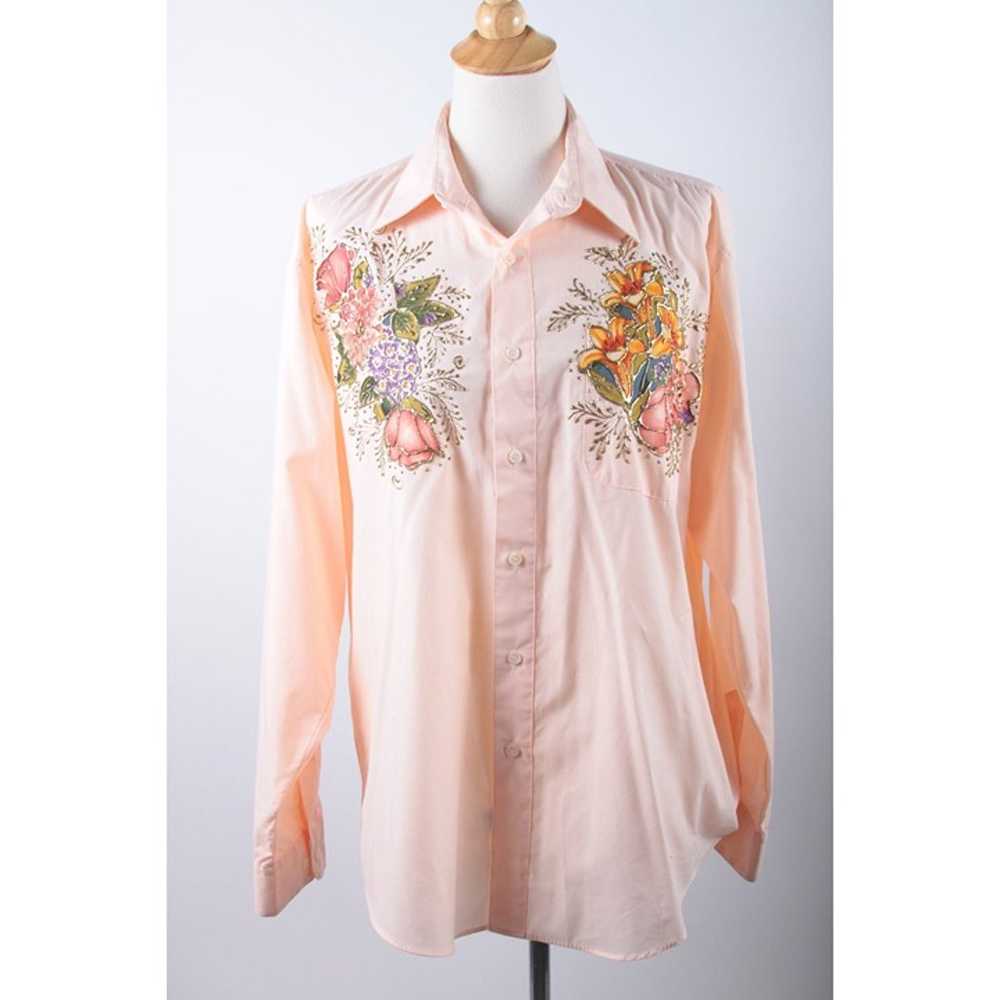 Soutwestern, 90s, Gel, Flower Blouse, Peach, Pink… - image 2