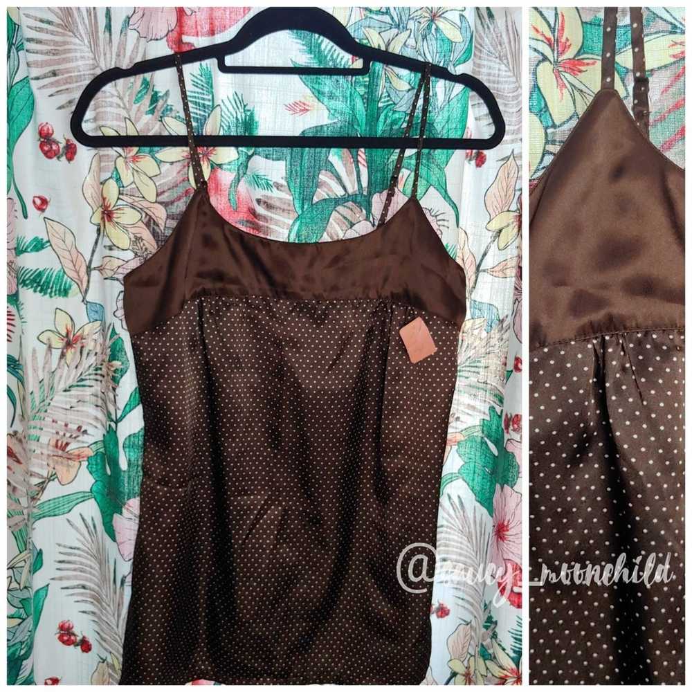 Bcih satin brown camisole tank top polka dot care… - image 1