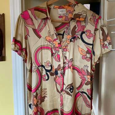 Eci New York Silk Cream & Pink Floral Blouse Size… - image 1