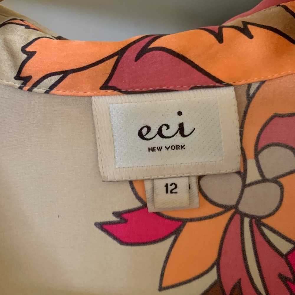 Eci New York Silk Cream & Pink Floral Blouse Size… - image 3