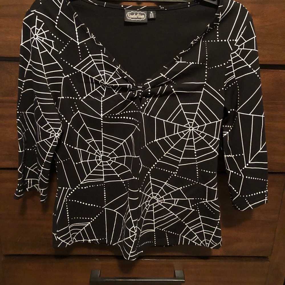 Black & White Spiderweb Knit Top - image 1