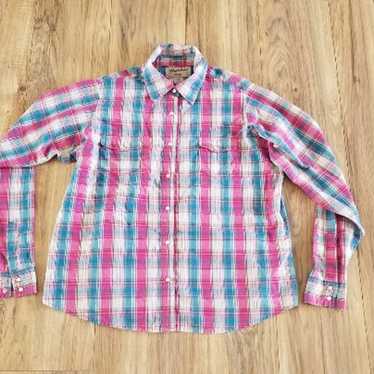 Wrangler Wrancher Womens XL Button Up Down Pink B… - image 1