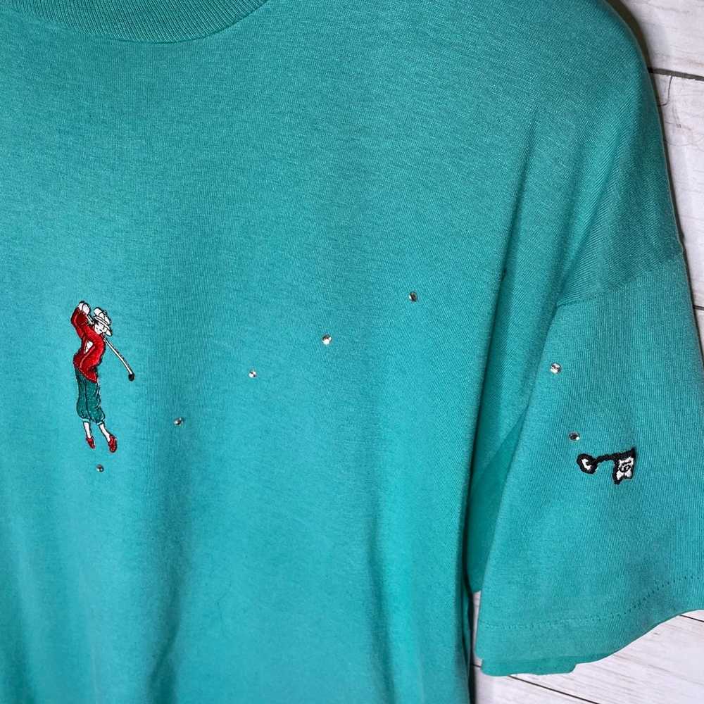 Vintage 90s Embroidered Golf T-shirt  Made in the… - image 3