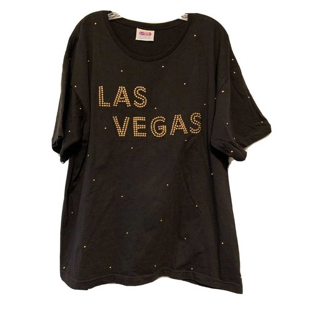 Vintage Las Vegas Top Blouse Pullover Black Gold … - image 1