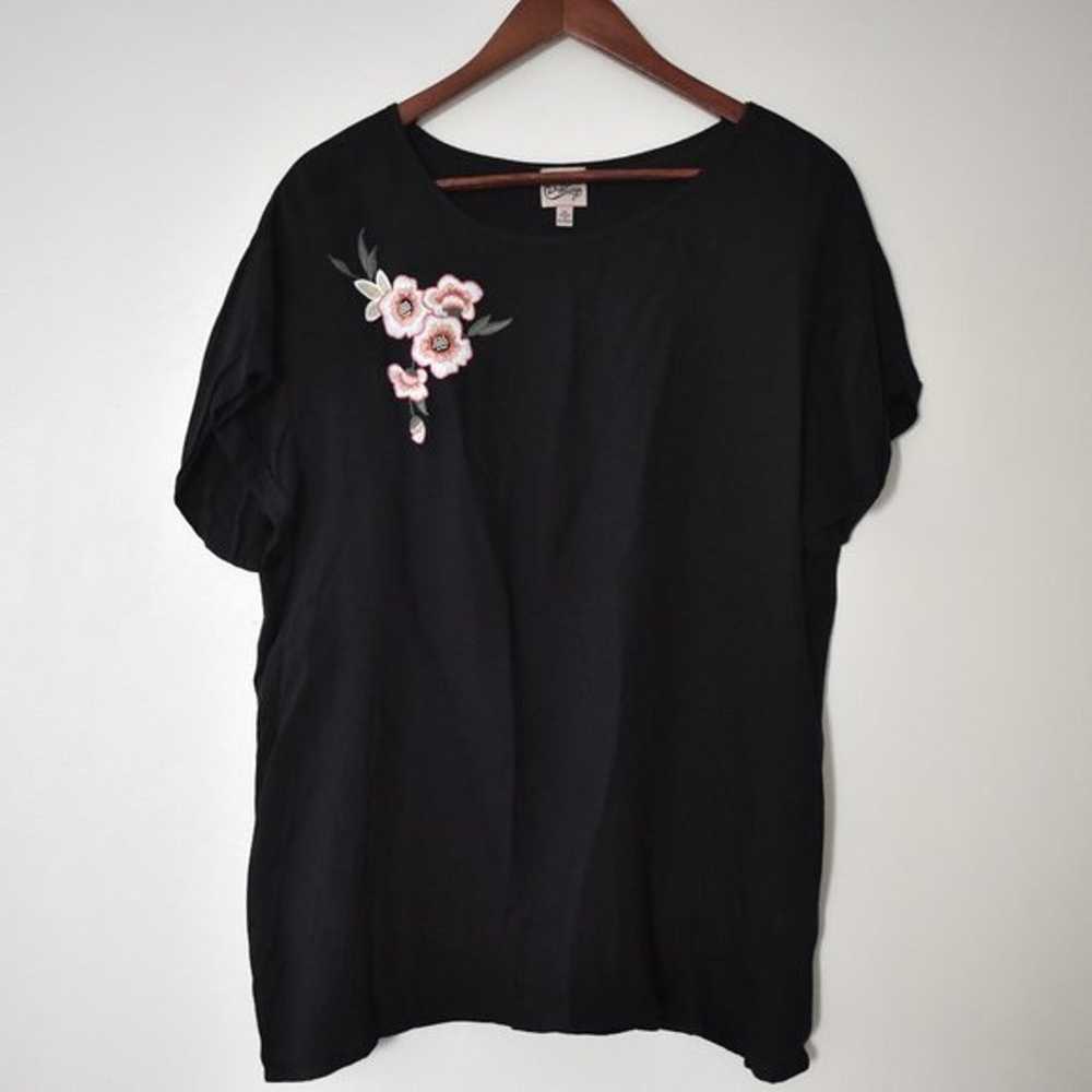 Como Vintage loose black top with embroidered pin… - image 1