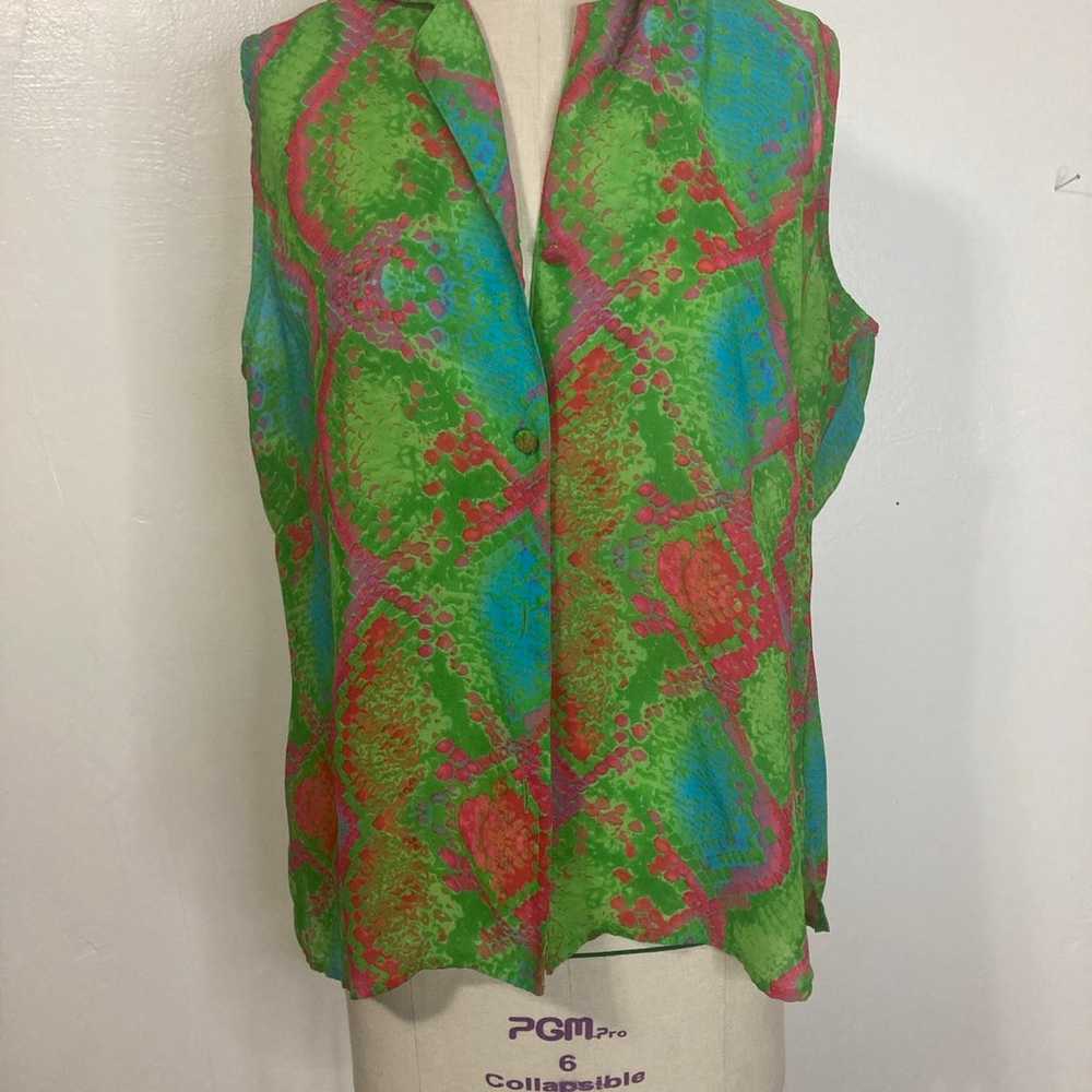 Hyper multicolor rainbow reptile button down shirt - image 2