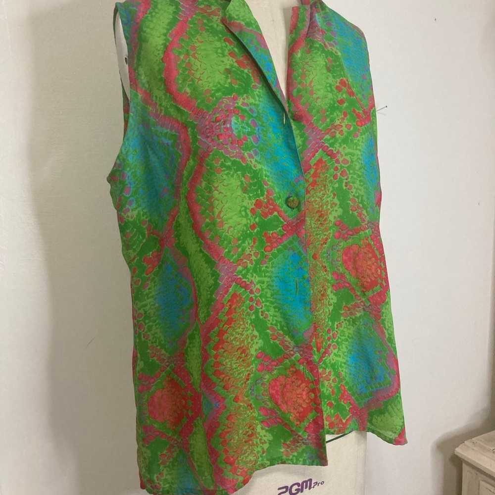 Hyper multicolor rainbow reptile button down shirt - image 3