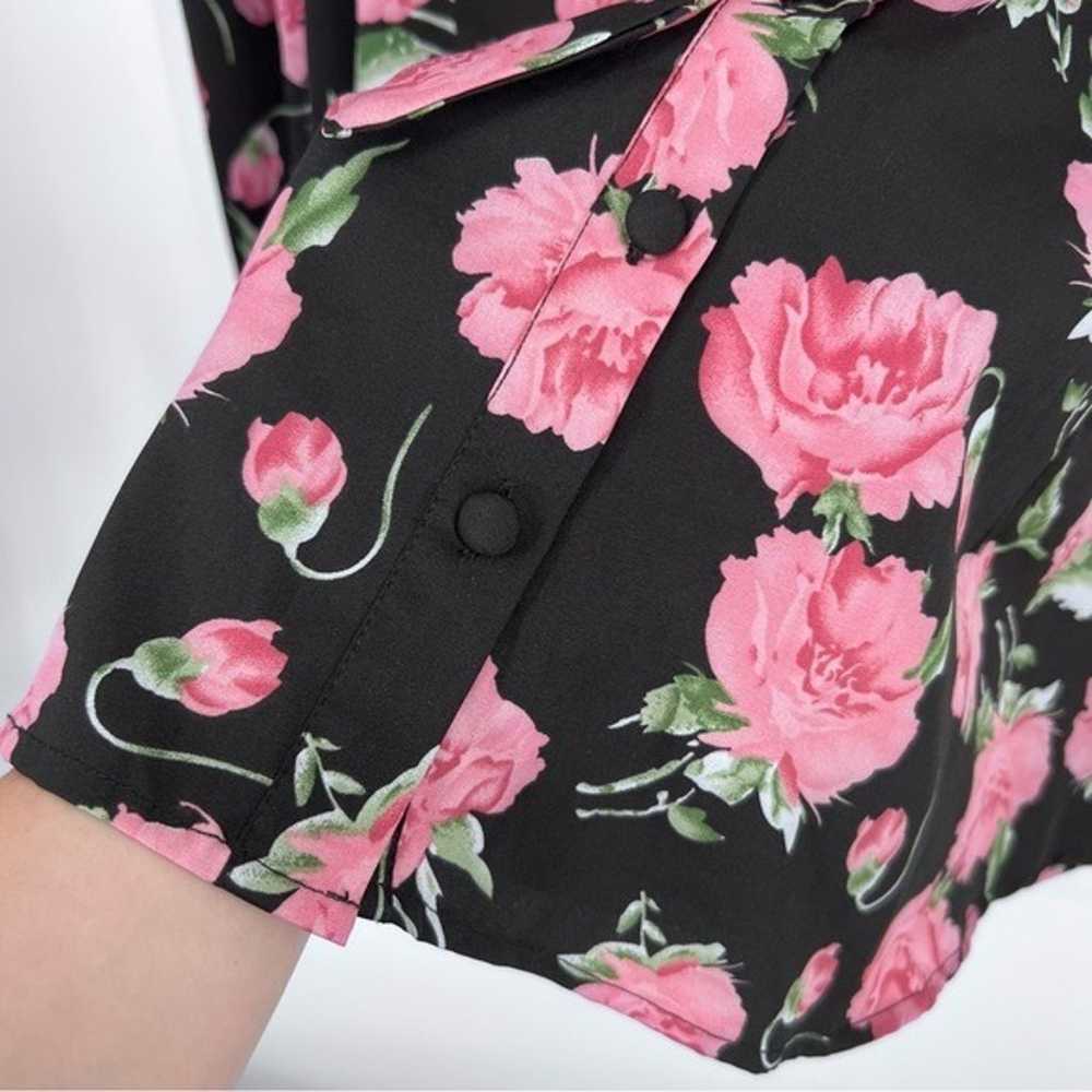 Unique Vintage Black Pink Floral Gwen Tie Neck Bu… - image 4