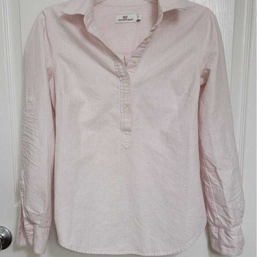 Vineyard Vines Top Sz 0 Pink Roll Tab Sleeve Cott… - image 1