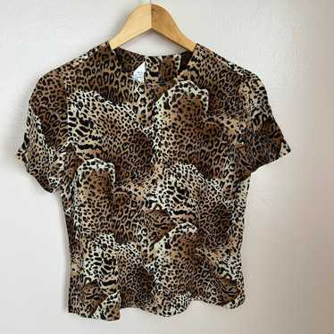 Vintage Silk Leopard Print Top, Sz 2, XS/S - image 1