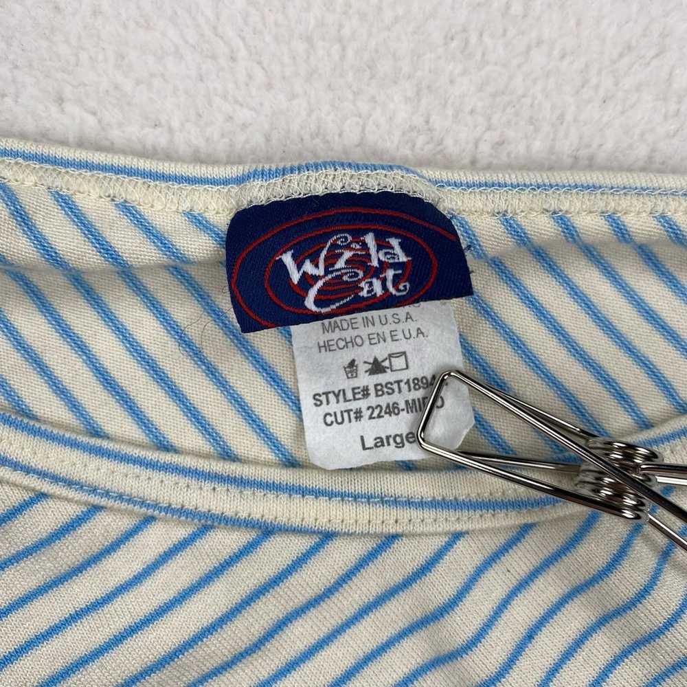 Vintage Wild Cat Shirt Size XS White Blue Stripe … - image 2