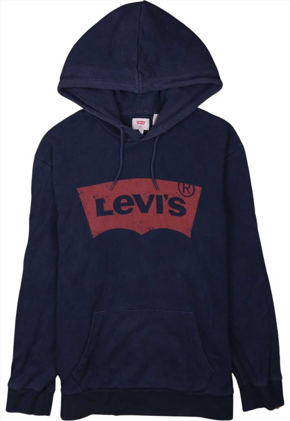 Vintage 90's Levi's Hoodie Spellout Navy Blue Lar… - image 1