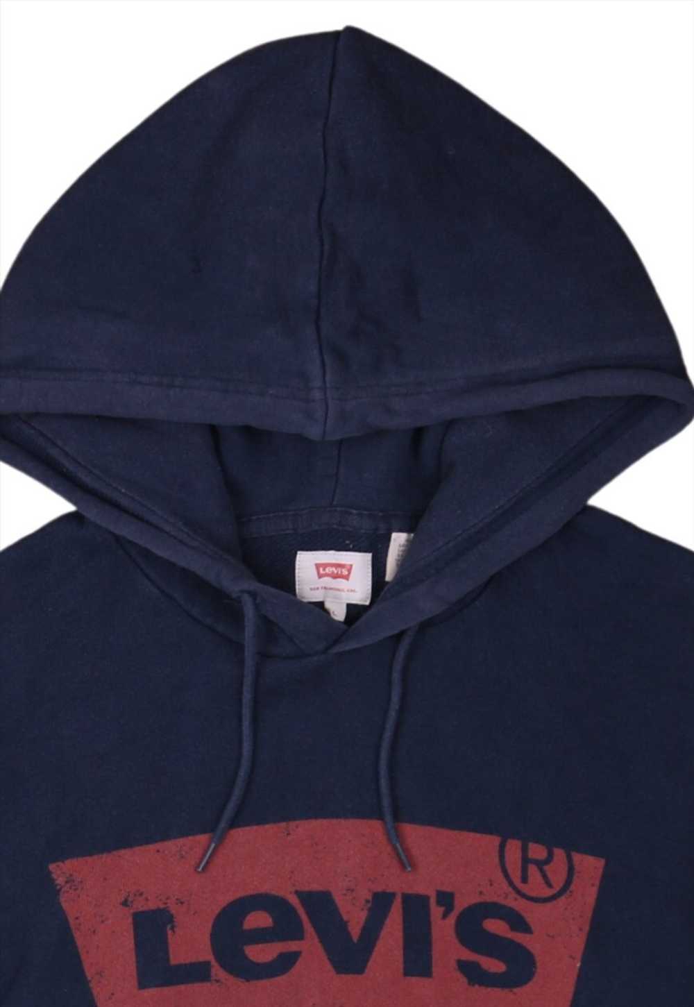 Vintage 90's Levi's Hoodie Spellout Navy Blue Lar… - image 3