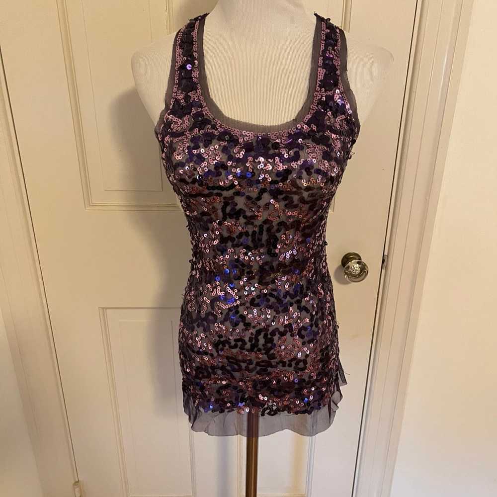 Vintage Wet Seal Sequin Gem Racer Back Knot Top P… - image 2