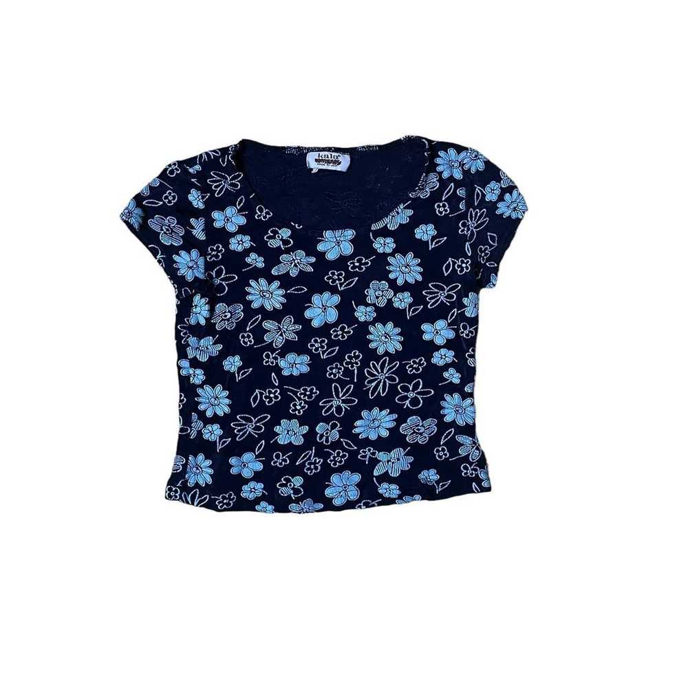 Vintage Blue Floral Crop Top - image 1