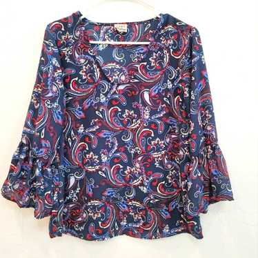 Como Vintage Blue & Red Paisley Print Blouse Top … - image 1