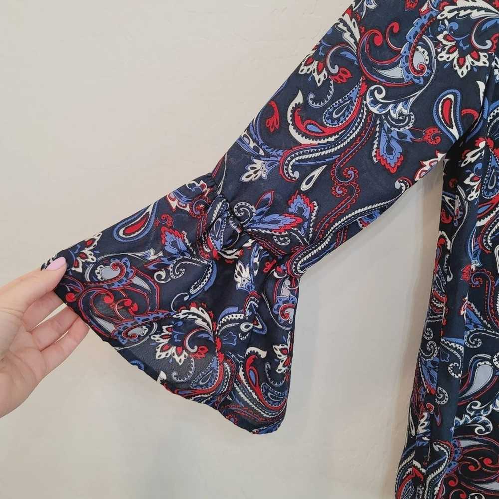 Como Vintage Blue & Red Paisley Print Blouse Top … - image 3