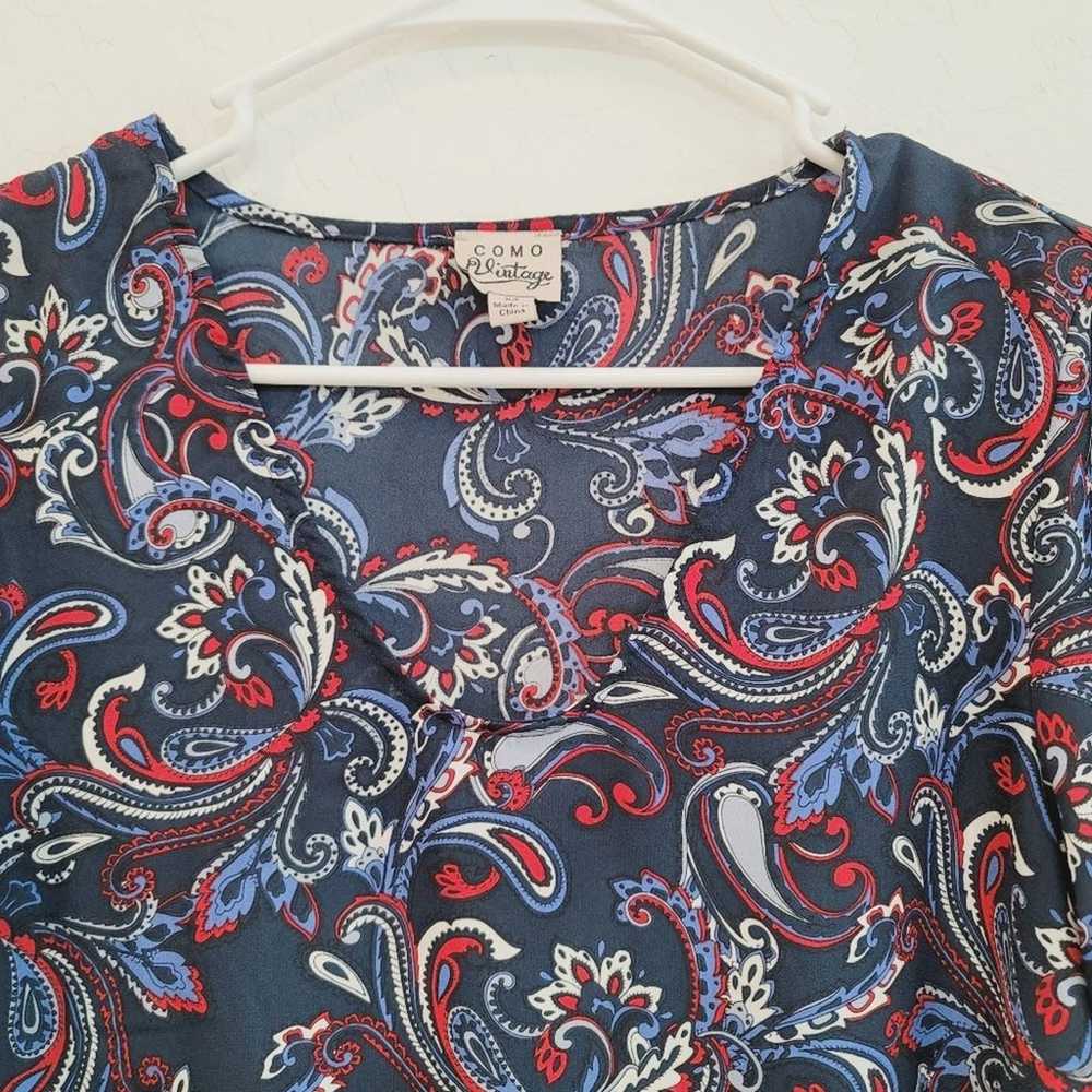 Como Vintage Blue & Red Paisley Print Blouse Top … - image 6