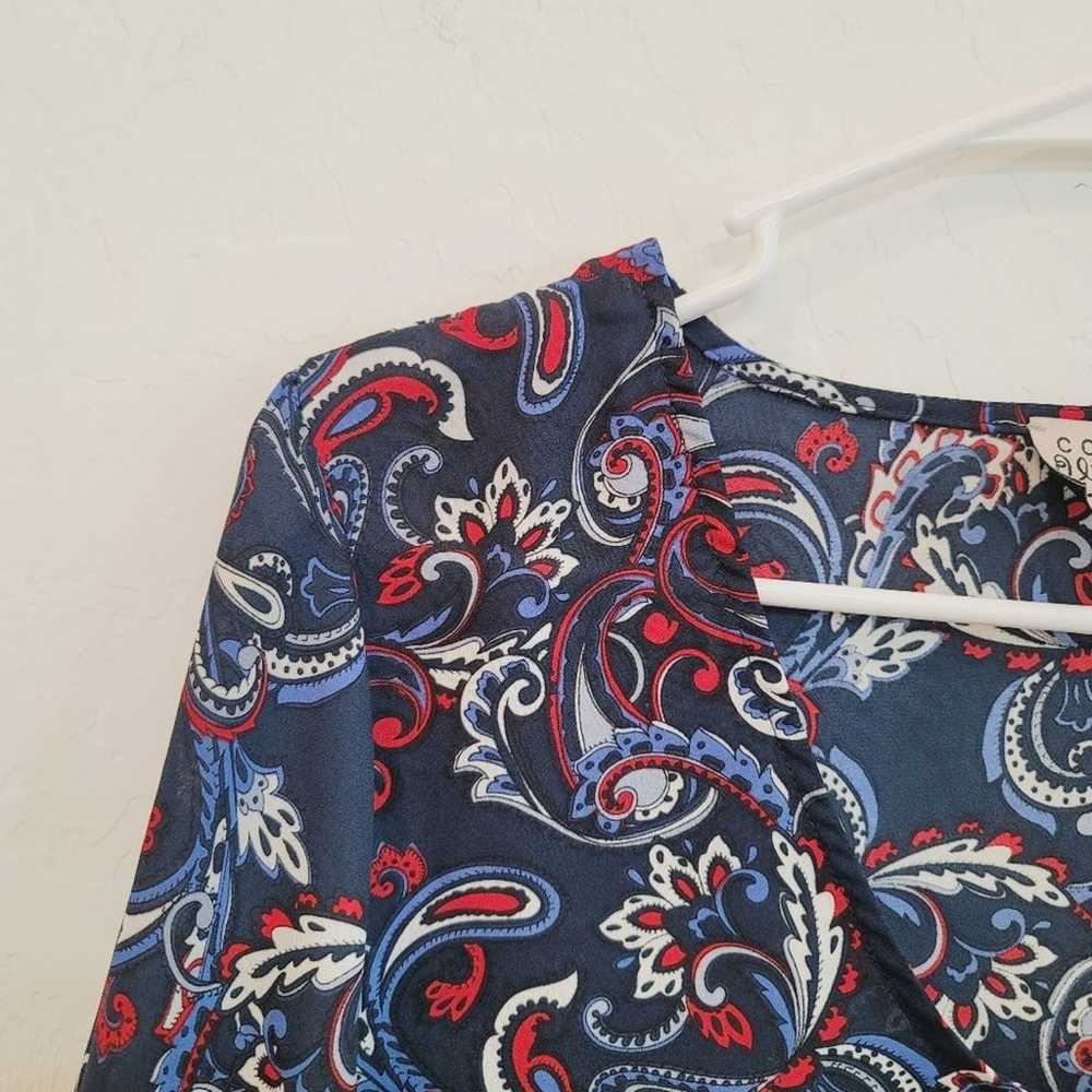 Como Vintage Blue & Red Paisley Print Blouse Top … - image 7