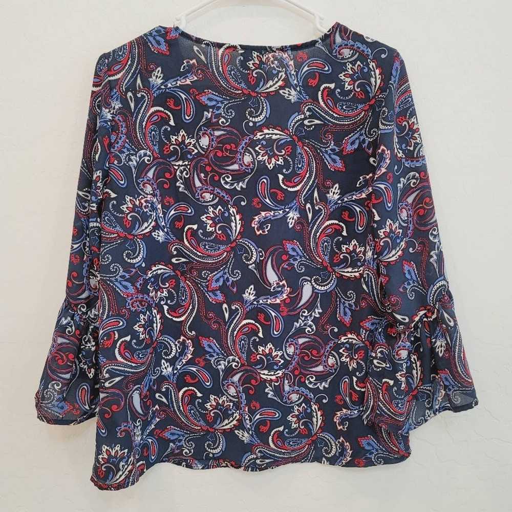 Como Vintage Blue & Red Paisley Print Blouse Top … - image 8