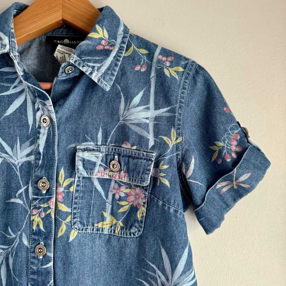 Vintage 90s Sag Harbor Denim Short Sleeve Floral … - image 3