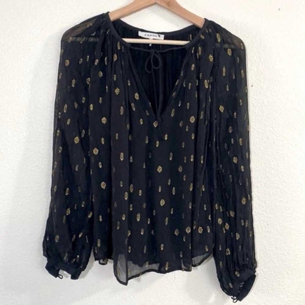 FRAME Vintage Peasant Top Black/Gold Sz XS - image 2