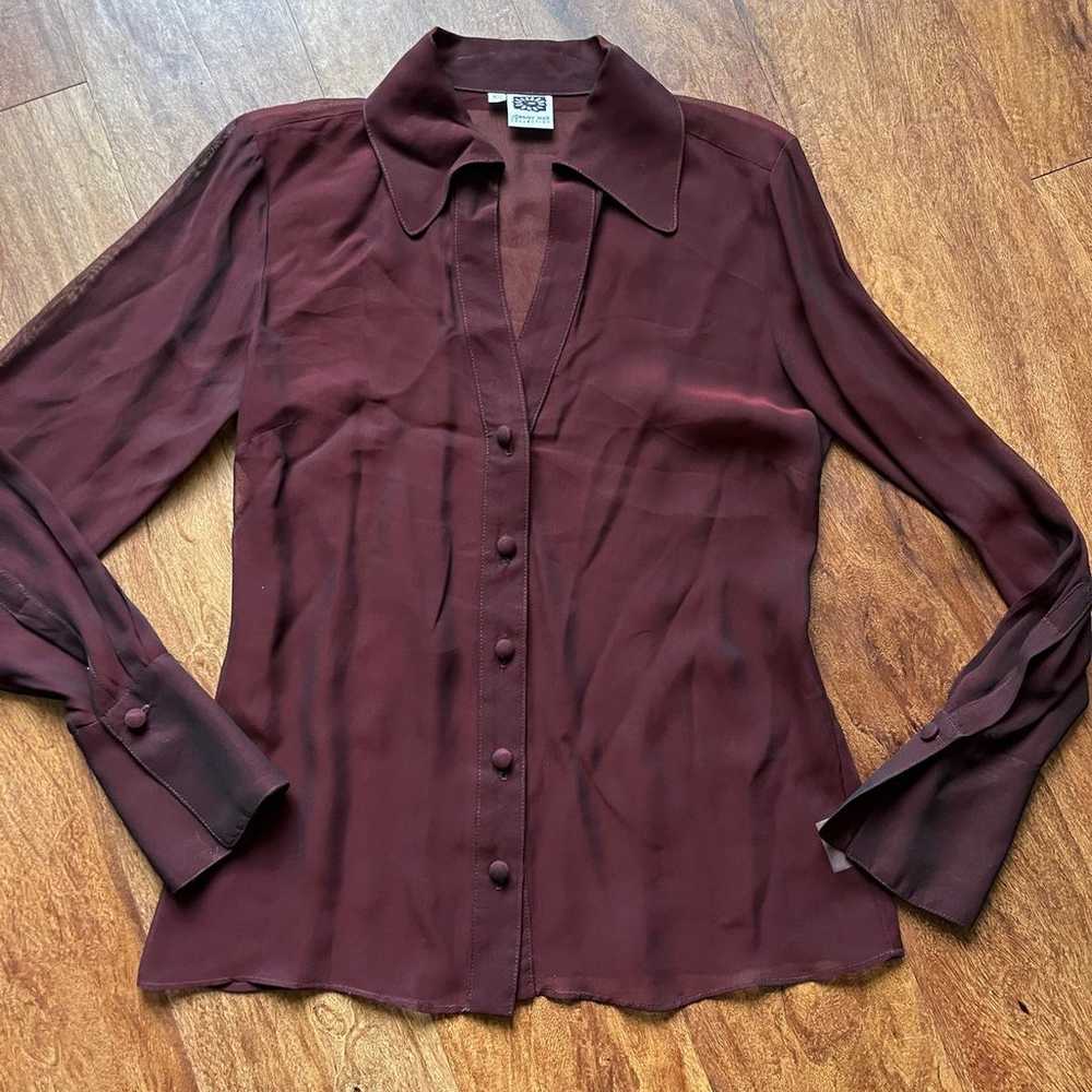 Johnny Was vintage burgundy collard top sheer sz … - image 1