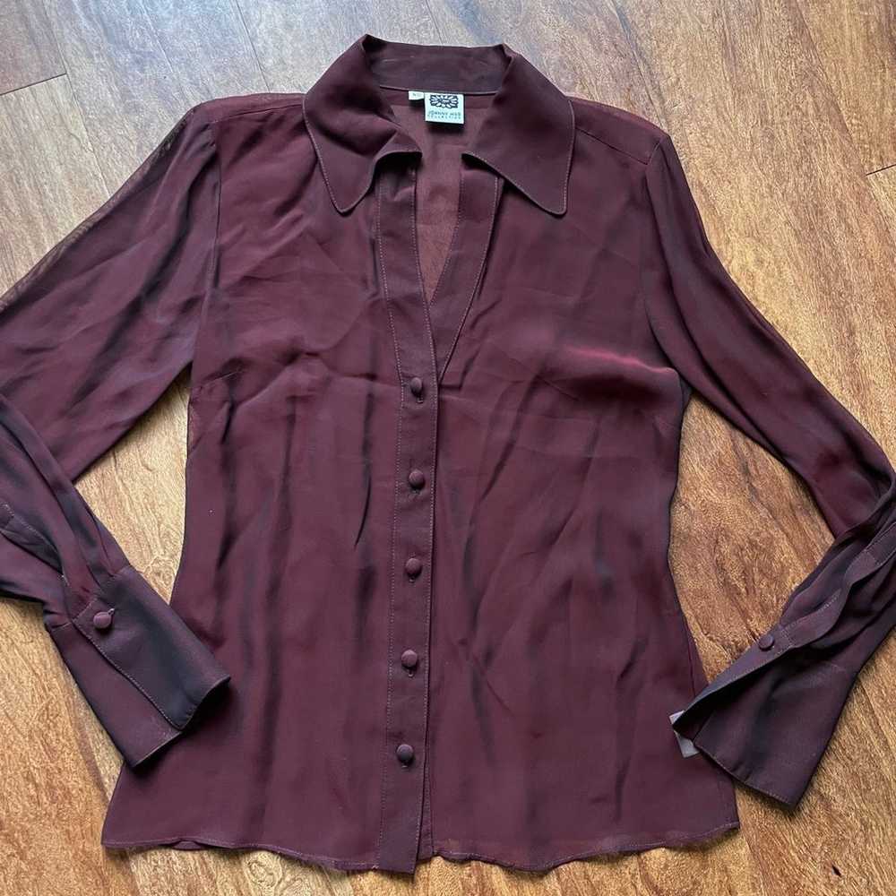 Johnny Was vintage burgundy collard top sheer sz … - image 2