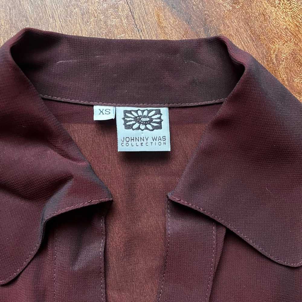 Johnny Was vintage burgundy collard top sheer sz … - image 8