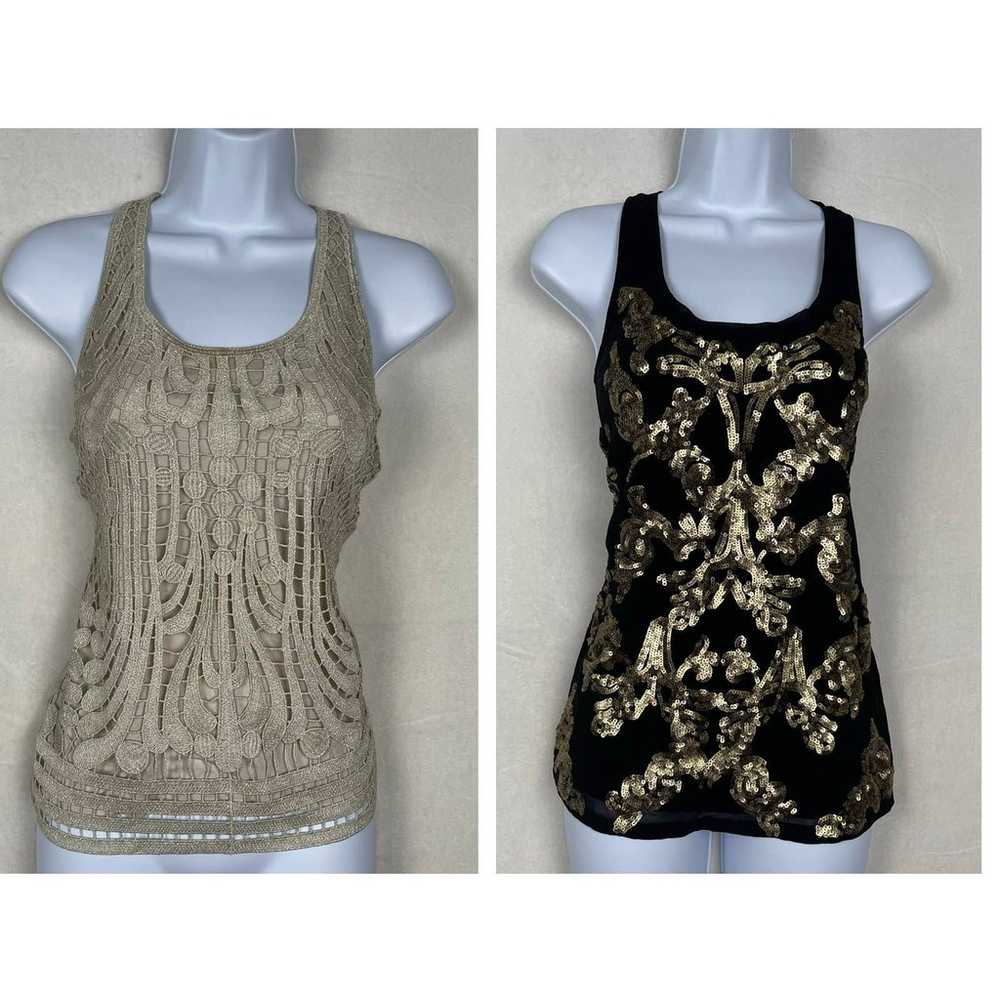 Lot of 2 Express XS Dressy Black & Gold Tank Tops… - image 1