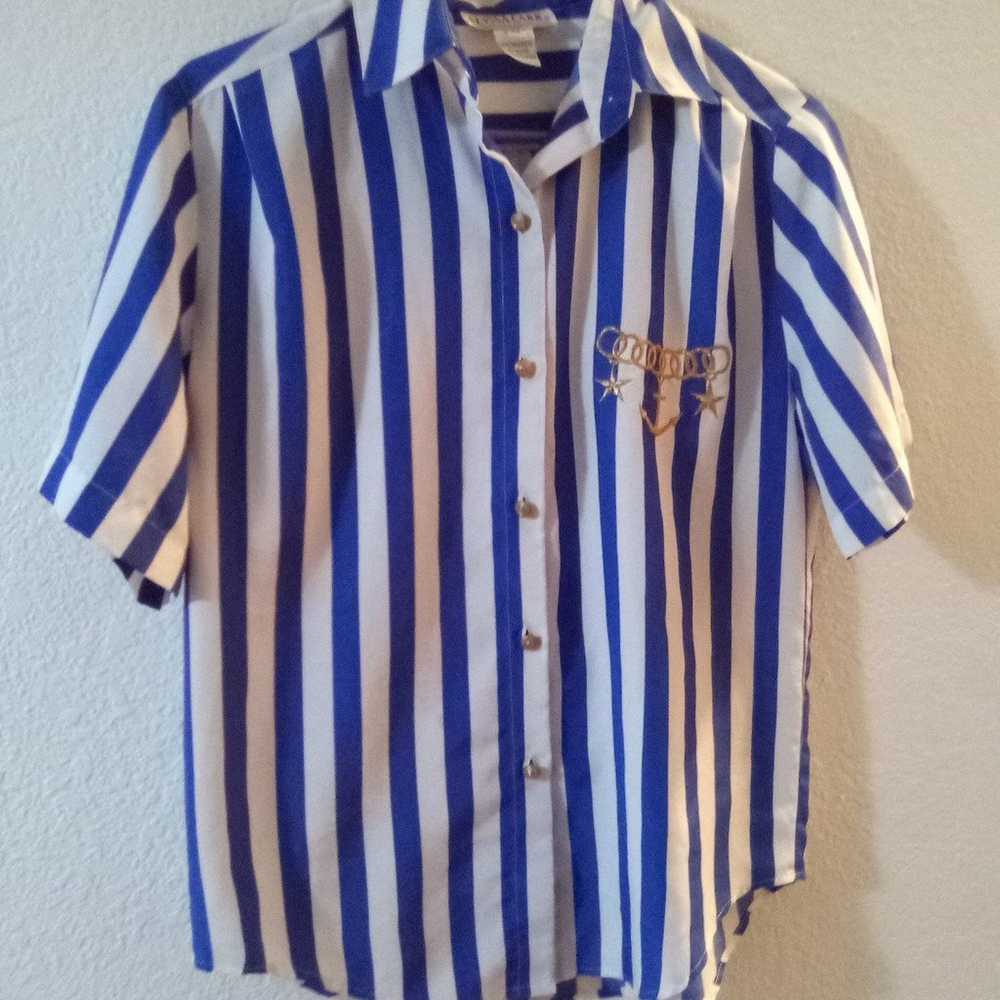 Vintage Alyssa Carr Button Down Stripe Shirt Blue… - image 1