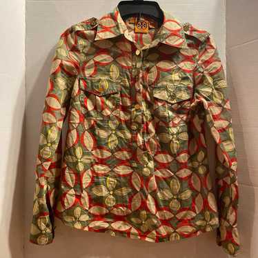 TORY BURCH Green Multicolor Red Yellow Floral LS … - image 1