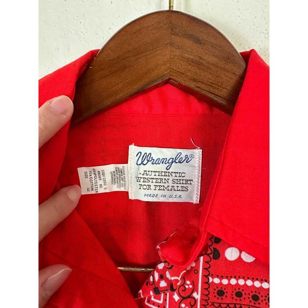 Vintage Wrangler 1970s Bandana Pearl Snap Red Pai… - image 4