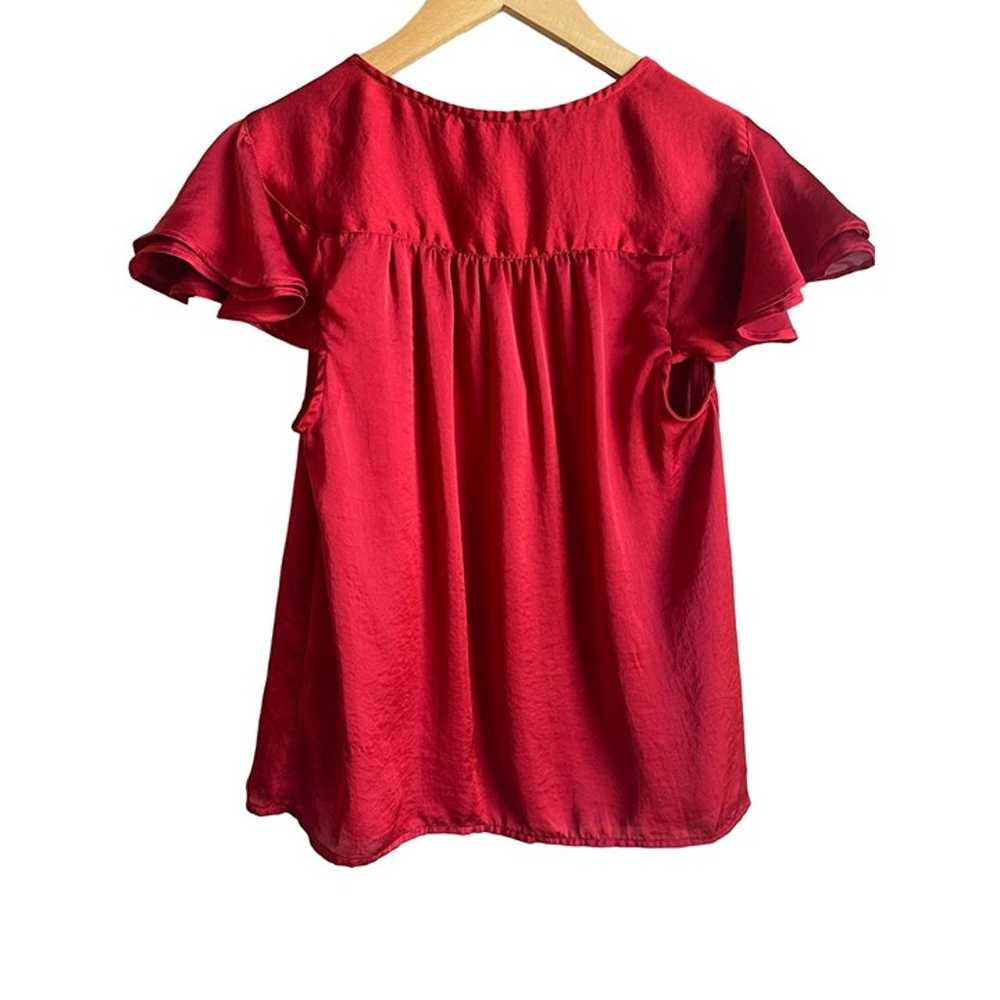 Lucky Brand Size Small Red Satin Top Flutter Slee… - image 2