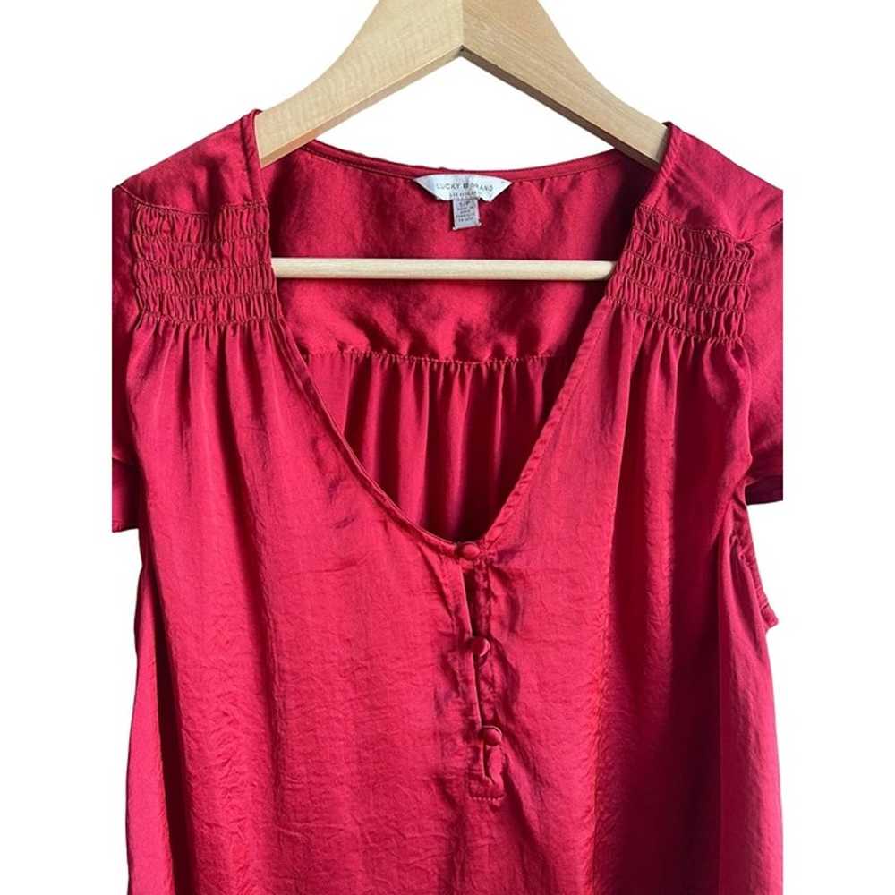 Lucky Brand Size Small Red Satin Top Flutter Slee… - image 3