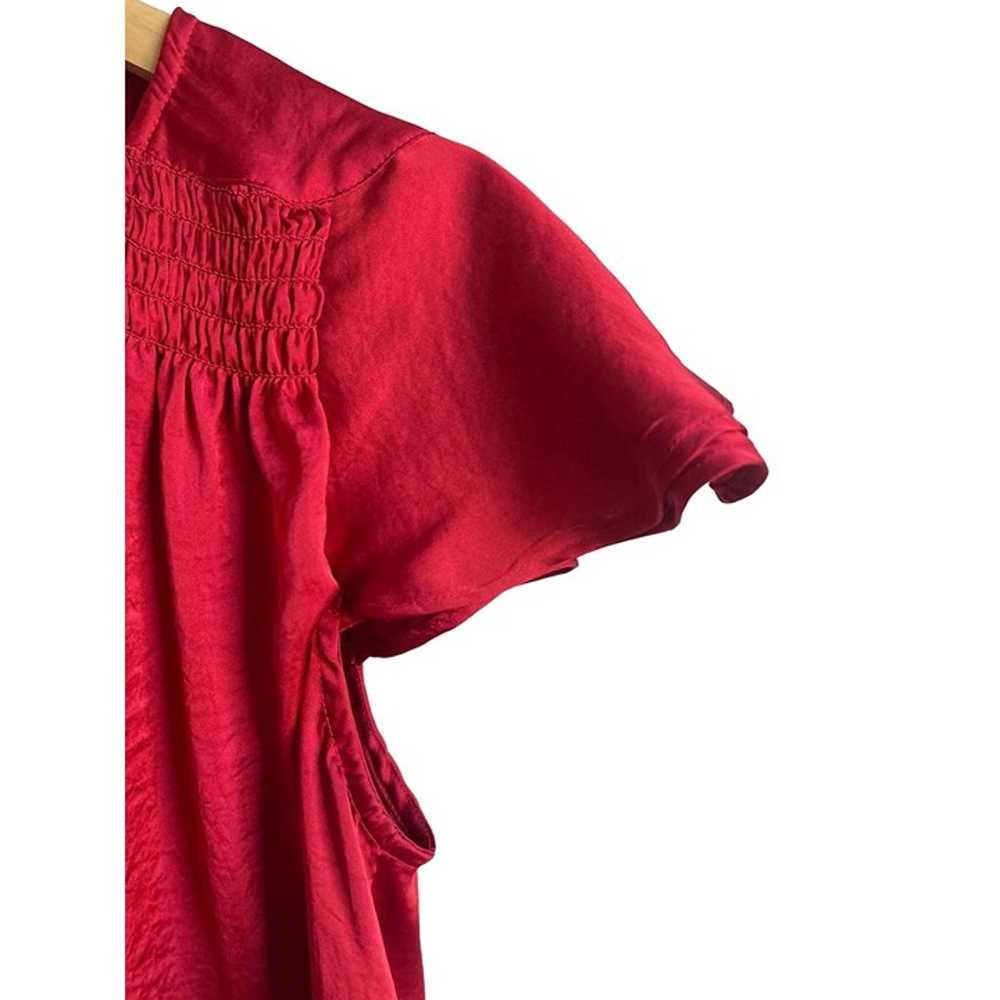 Lucky Brand Size Small Red Satin Top Flutter Slee… - image 4