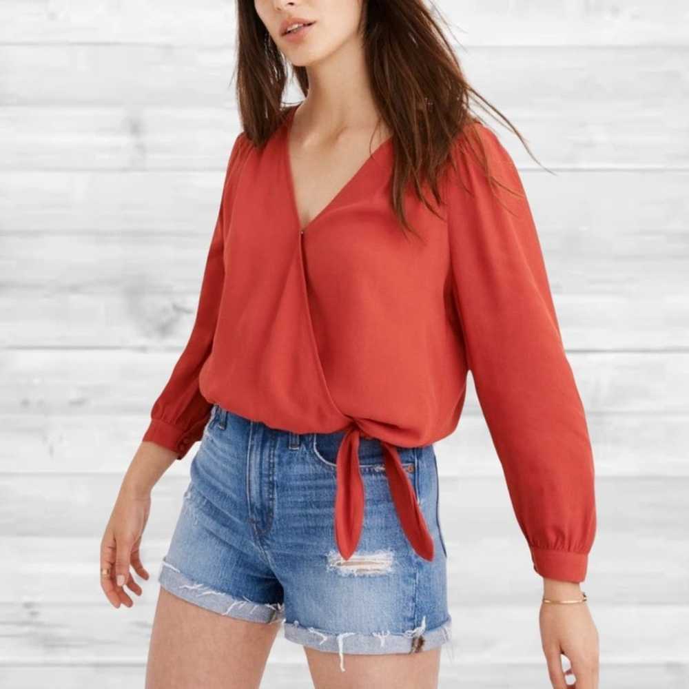 Madewell Cranberry Red Silk Wrap Cropped SM Top, … - image 1