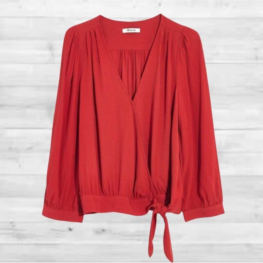 Madewell Cranberry Red Silk Wrap Cropped SM Top, … - image 2